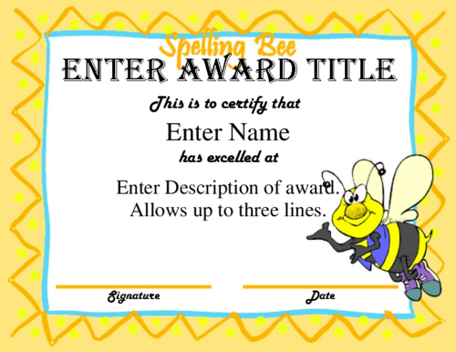 Spelling Bee Award Certificate Template. Spelling Bee Free with Spelling Bee Award Certificate Template