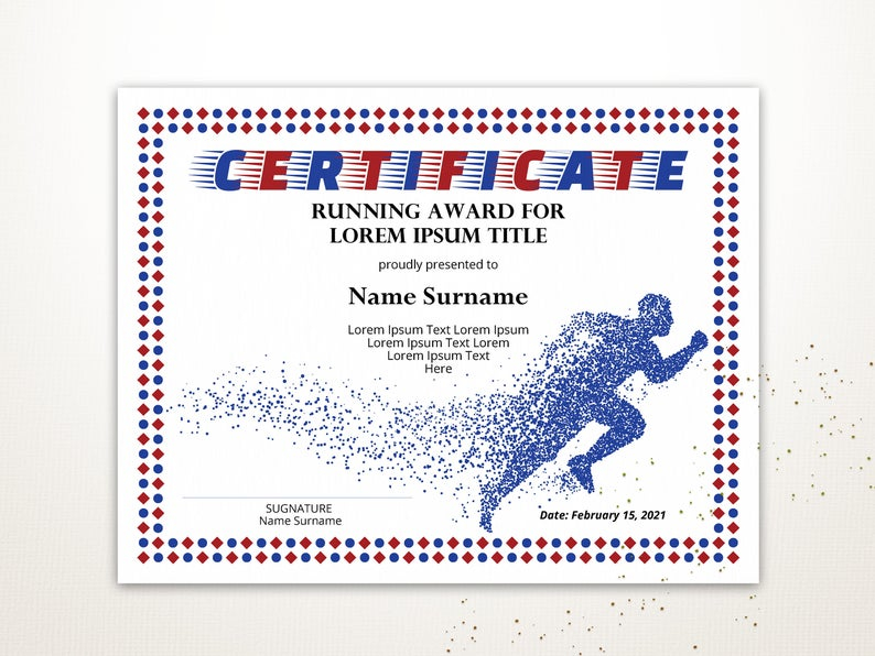 Sports Editable Certificate Template Editable Running Award in Editable Running Certificate