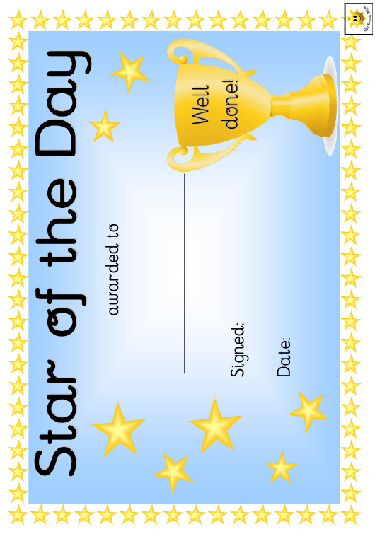 Star Of The Day Award Certificate Template - Blue Download regarding Star Award Certificate Template