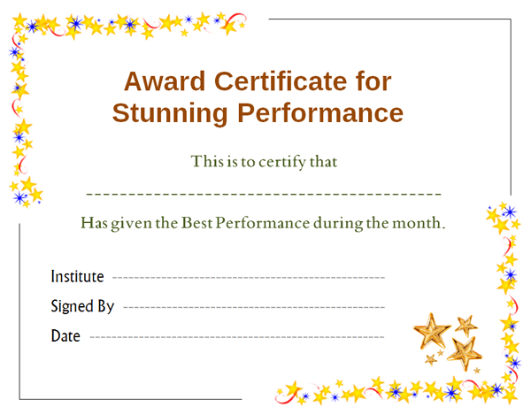 Stars Award Certificate For Performance Template | Office within Quality Star Performer Certificate Templates