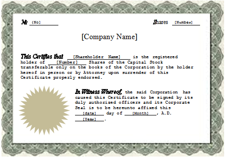 Stock Certificate Template Word (1) | Professional Templates in Certificate Of Ownership Template