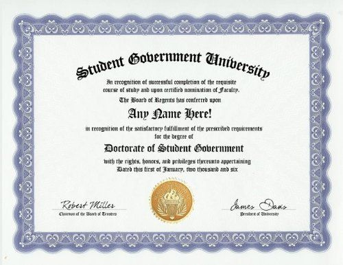 Student Council Corps Government Degree: Custom Gag Diploma regarding Student Council Certificate Template 8 Ideas Free