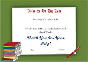 Student Volunteer Of The Year Award Certificate for Best Volunteer Of The Year Certificate Template