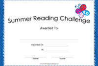 Summer Reading Challenge Blue Certificate Printable Certificate pertaining to New Summer Reading Certificate Printable