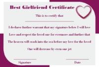 Surprise Your Girlfriend Using These 16+ Best Girlfriend intended for Best Girlfriend Certificate Template