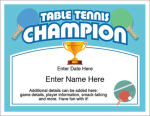 Table Tennis Champion Certificate – Free Award Certificates for Best Table Tennis Certificate Template Free
