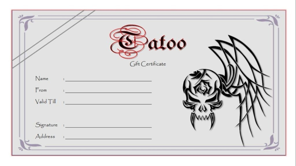 Tattoo Gift Certificate Template (5) - Templates Example inside Tattoo Gift Certificate Template
