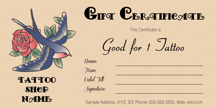 Tattoo-Gift-Certificate-Template (Editable Business Gift inside New Tattoo Gift Certificate Template Coolest Designs