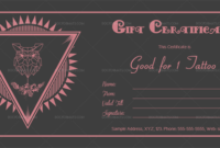 Tattoo Shop Gift Certificate Template (Owl) – Doc Formats In regarding Fresh Tattoo Certificates Top 7 Cool Free Templates