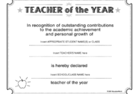 Teacher Of The Year Certificate Template | Teacher with Teacher Of The Month Certificate Template