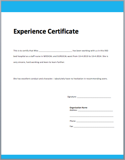 Template Of Experience Certificate | Certificate Format in Certificate Of Experience Template