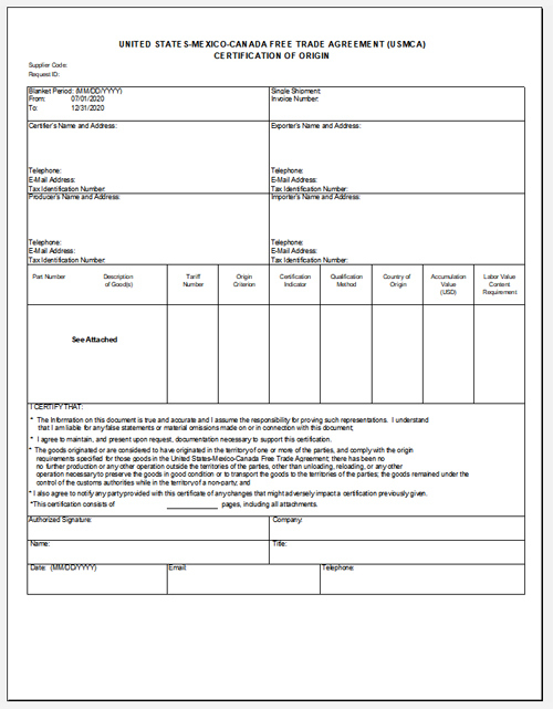 The New Usmca Certificate Of Origin Form And Instructions for Certificate Of Origin Form Template