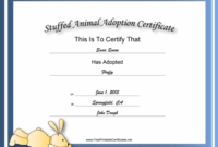This Free, Printable, Stuffed Animal Adoption Certificate Is regarding Fresh Stuffed Animal Birth Certificate