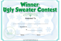 Ugly Sweater Contest Award Certificate Template Download inside Unique Free Ugly Christmas Sweater Certificate Template