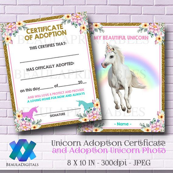 Unicorn Adoption Certificate Personalize Unicorn Photo Party in Unicorn Adoption Certificate Templates