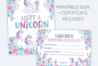 Unicorn Adoption Party Unicorn Adoption Certificate And Sign intended for Unicorn Adoption Certificate Free Printable 7 Ideas