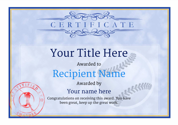 Use Free Baseball Certificate Templates -Awardbox in Quality Baseball Award Certificate Template