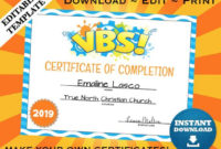 Vbs Vacation Bible School Certificate Of Completion Editable Template  Printable intended for Vbs Certificate Template