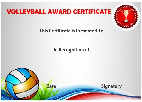 Volleyball Certificate Sample | Volleyball, Templates with Best Volleyball Participation Certificate