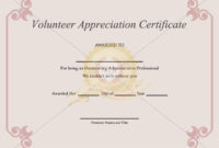 Volunteer Appreciation Certificate Template – Certificate intended for Volunteer Award Certificate Template
