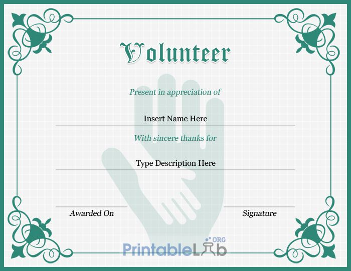 Volunteer Certificate Sample In Silver, Sea Green And Onahau for Unique Volunteer Certificate Template