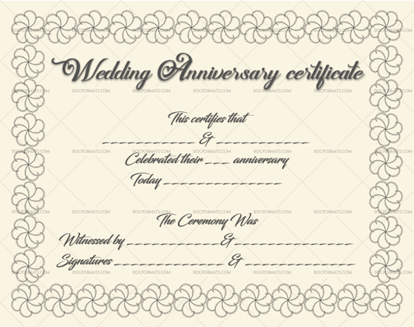 Wedding Anniversary Certificate Template: 22+ Editable throughout Anniversary Certificate Template Free