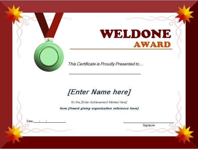Well Done Award Certificate Template | Word &amp;amp; Excel Templates regarding Unique Well Done Certificate Template