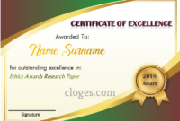Word Certificate Of Excellence Template throughout New Certificate Of Excellence Template Word