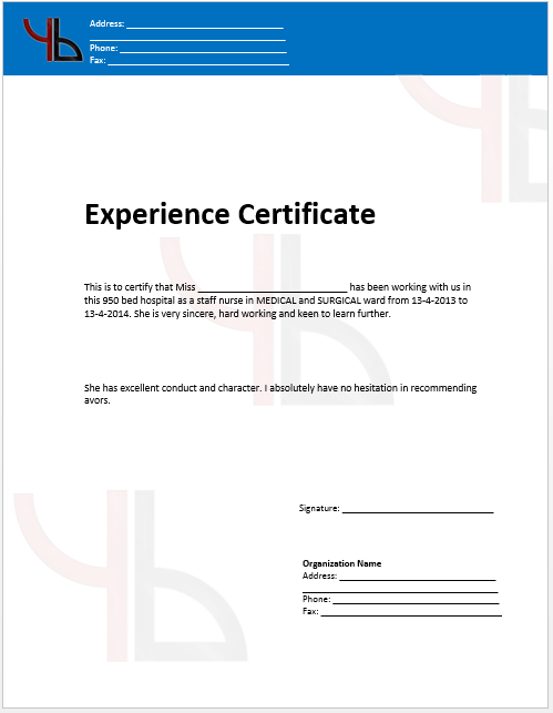 Work Experience Certificate Templates - (4 Free Templates pertaining to New Template Of Experience Certificate