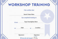 Workshop Training Certificate Format In Periwinkle, Sapphire with Unique Workshop Certificate Template
