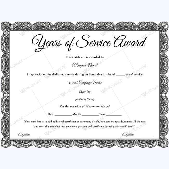 Years Of Service Award 09 - Word Layouts | Awards pertaining to Fresh Certificate For Years Of Service Template