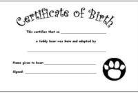 Your Teddy'S Certificate Of Birth | Birth Certificate within Build A Bear Birth Certificate Template