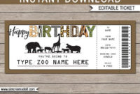 Zoo Ticket Printable Birthday Gift Voucher – Surprise Trip To The Zoo –  Instant Download With Editable Text – You Edit At Home pertaining to Zoo Gift Certificate Templates Free Download