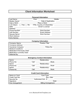5 Free Client Information Sheet Templates - Word - Excel throughout Simple Business Profile Template