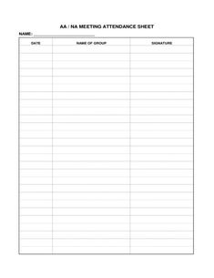 Aa Meeting Attendance Sheet Printable | Places To Visit with Grade Level Meeting Agenda Template