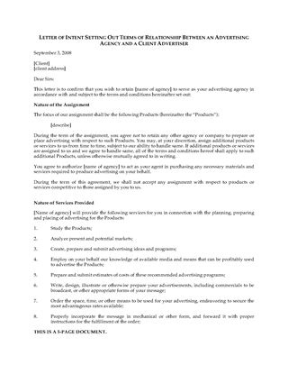 Advertising Agency Retainer Agreement | Legal Forms And for Unique Letter Of Intent For Business Partnership Template