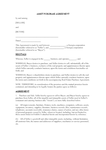 Asset Purchase Agreement Template: Get Free Sample Now! for Business Asset List Template