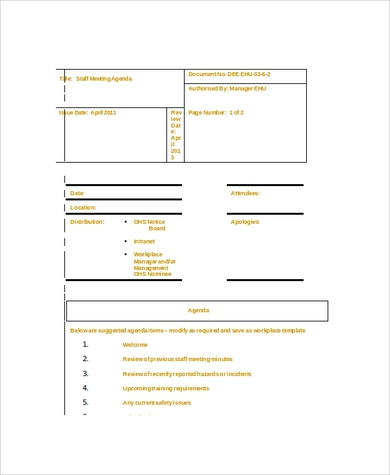 Best 5+ Staff Meeting Agenda Template Word - You Calendars for Project Management Meeting Agenda Template
