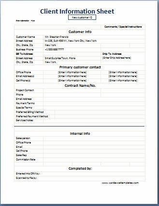 Business Format Client Information Sheet | Business Format pertaining to Free Business Profile Template Word