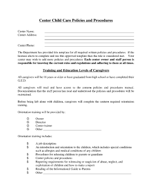 Fillable Online Center Child Care Policies And Procedures pertaining to Unique Daycare Center Business Plan Template