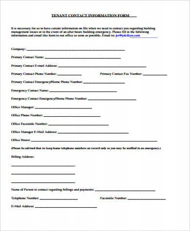 Free 12+ Sample Contact Information Forms In Ms Word | Pdf throughout Business Information Form Template