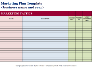 Free Marketing Plan Template | Marketing Plan Template within Business Plan Template For Service Company