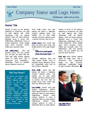 Front Page. General Business Newsletter. 3 Column, Blue for Business Case One Page Template