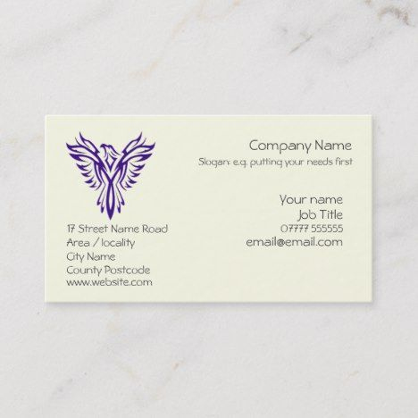 Generic Phoenix Rising From Ashes - Purple Business Card regarding Fresh Generic Business Card Template