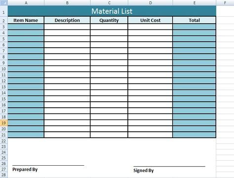 Get Material List Template In Excel | Excel Templates inside Free Business Directory Template