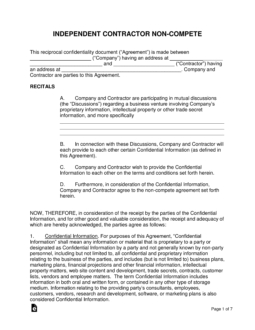 Independent Contractor Non-Compete Agreement Template throughout Unique Business Templates Noncompete Agreement