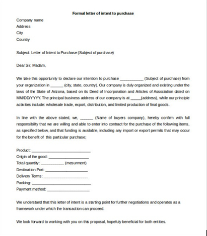 Letter Of Intent Template To Purchase Goods, Formal Letter with regard to Letter Of Intent For Business Partnership Template