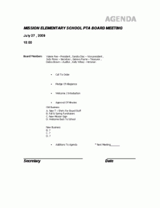 Mission Pta Board Meeting Agenda Template | Agenda inside Business Card Template For Word 2007