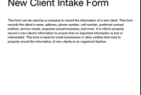 New Client Intake Form | Letter Of Recommendation intended for Business Coaching Contract Template