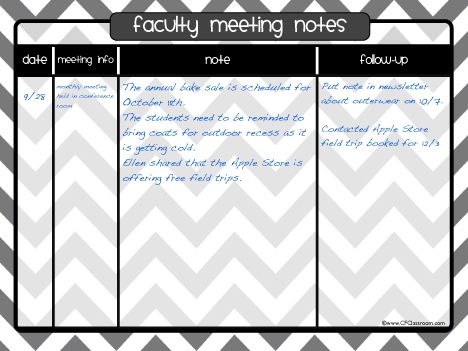 Organize Your Meeting Notes {Teacher Tip #12} | Clutter for Grade Level Meeting Agenda Template